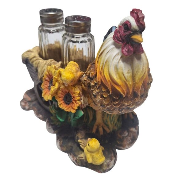 Mother Hen Chickens Salt Pepper Shaker Set Resin Cart Sunflower Country Farm - Picture 8 of 8